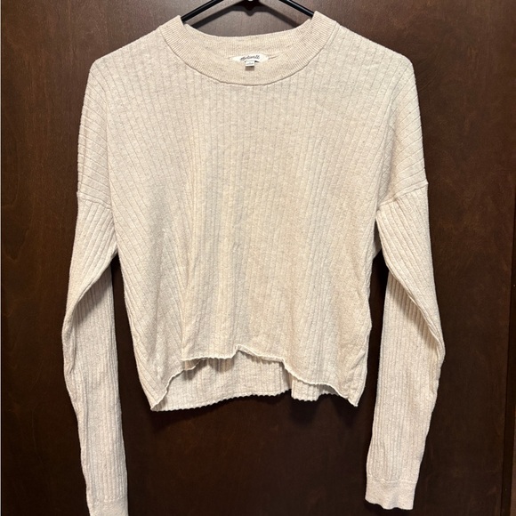 Madewell Cream Long Sleeve Ribbed Sweatshirt - Picture 1 of 4